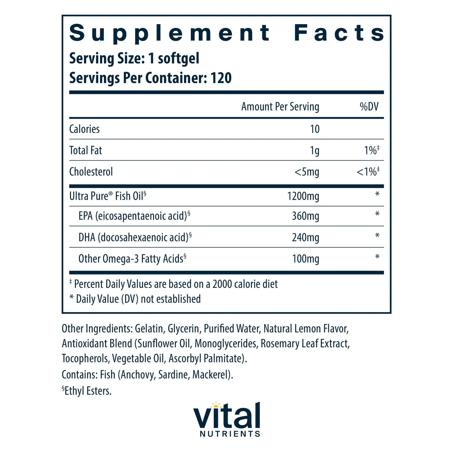Vital Nutrients Ultra Pure Fish Oil 700 - Supports Heart, Brain, and Joint Health* - Sustainably Sourced High EPA & DHA Omega-3 Fatty Acid - Lemon Flavor - Gluten, Dairy & Soy Free - 120 Softgels Vital Nutrients buy supplements Au