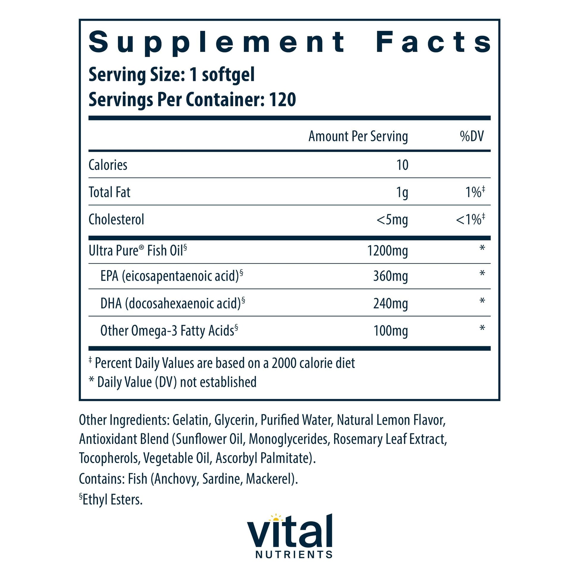 Vital Nutrients Ultra Pure Fish Oil 700 - Supports Heart, Brain, and Joint Health* - Sustainably Sourced High EPA & DHA Omega-3 Fatty Acid - Lemon Flavor - Gluten, Dairy & Soy Free - 120 Softgels Vital Nutrients buy supplements Au