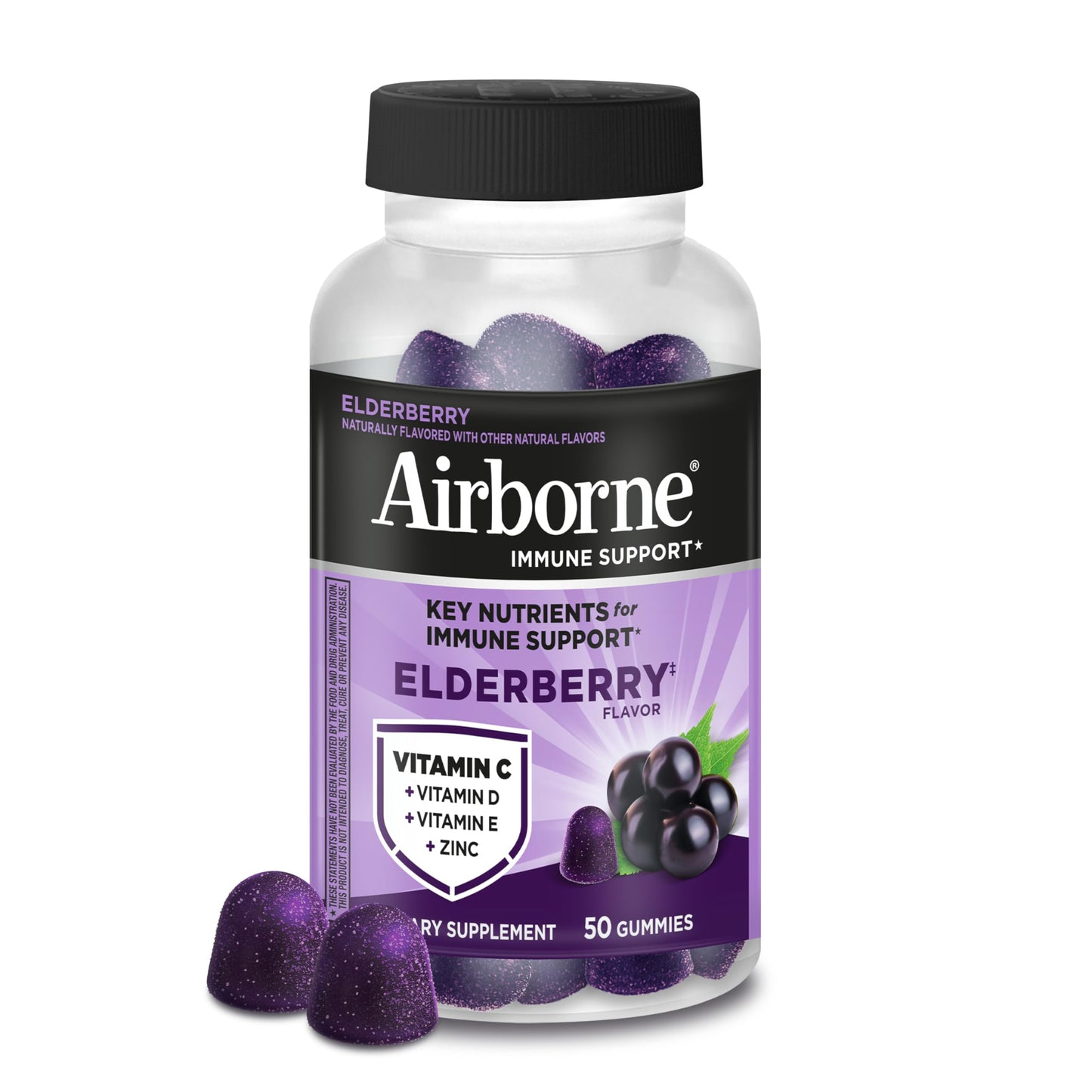 Airborne Elderberry + Zinc & Vitamin C Gummies For Adults, Immune Support Vitamin D & Zinc Gummies With Powerful Antioxidant Vitamins C D & E