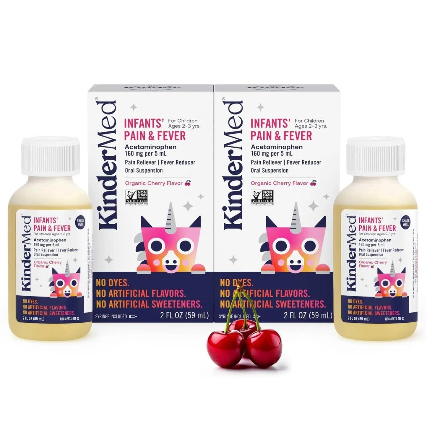 KinderMed Infants' Pain & Fever Medicine, No Dyes, No Artificial Flavors, No Artificial Sweeteners, Vegan, Non-GMO, Gluten Free, Organic Cherry Flavor, Two Pack, 2 x 2 fl. oz KinderMedBuy Supplements Australia