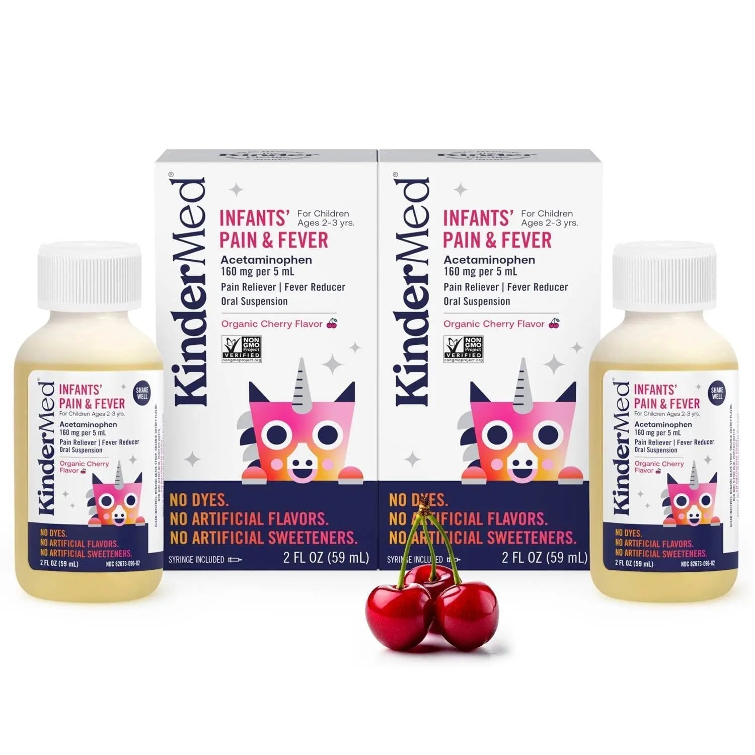 KinderMed Infants' Pain & Fever Medicine, No Dyes, No Artificial Flavors, No Artificial Sweeteners, Vegan, Non-GMO, Gluten Free, Organic Cherry Flavor, Two Pack, 2 x 2 fl. oz KinderMedBuy Supplements Australia