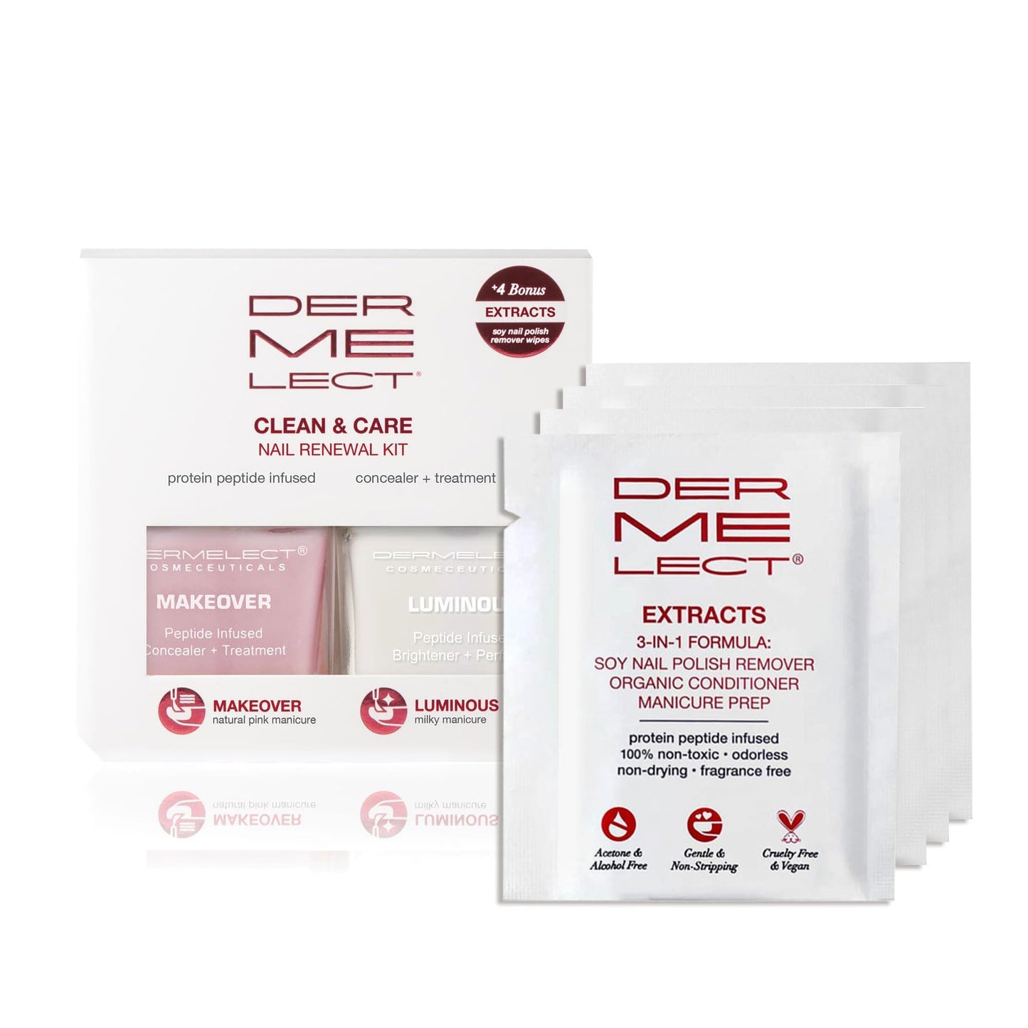 Dermelect Clean & Care Nail Renewal Kit – Nailcare Treatment Set with Ridge Filler, Nail Brightener & Polish Remover Wipes – Strengthens, Brightens