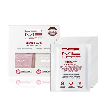 Dermelect Clean & Care Nail Renewal Kit – Nailcare Treatment Set with Ridge Filler, Nail Brightener & Polish Remover Wipes – Strengthens, Brightens