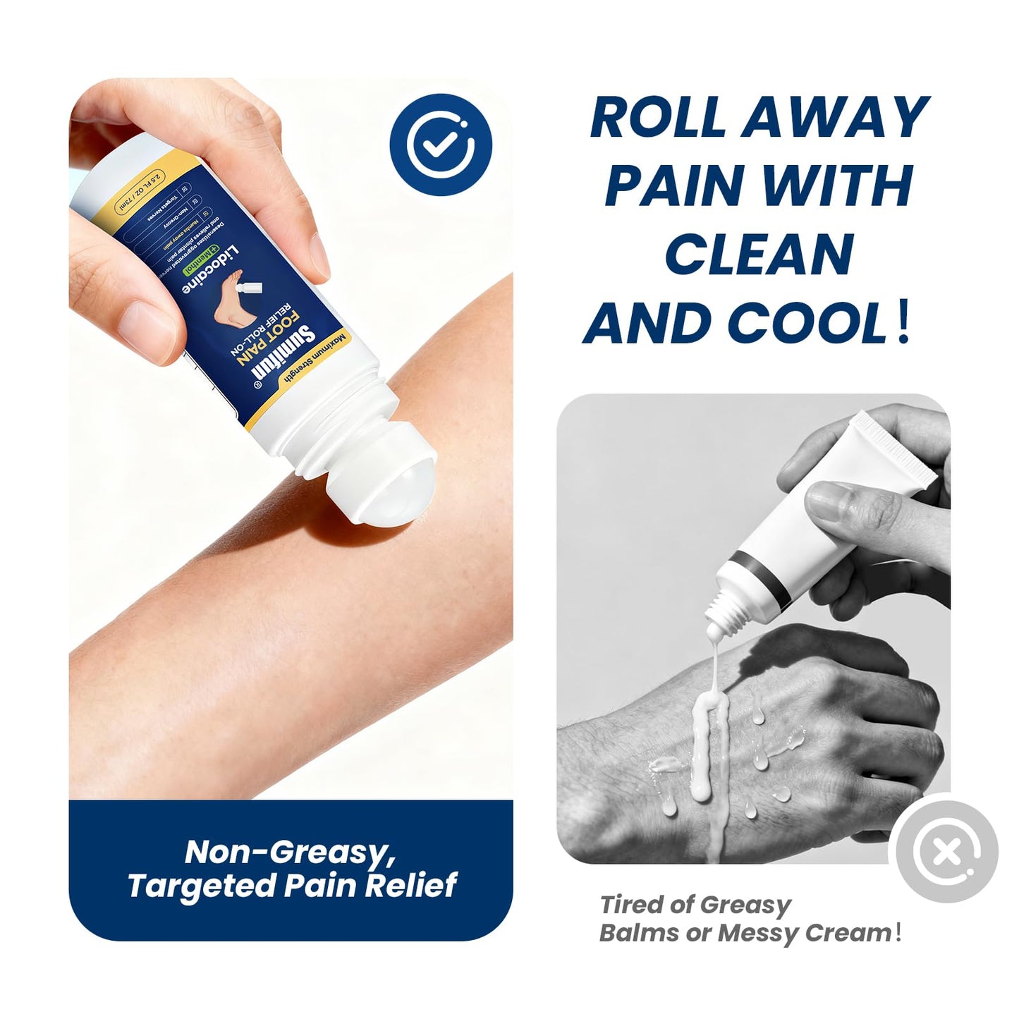 Sumifun Foot Pain Relief Lidocaine Roll-On - Maximum Strength OTC for Plantar Fasciitis & Heel Pain - Fast-Drying, Non-Greasy Formula, 2.5 Fl Oz SumifunBuy Supplements Australia