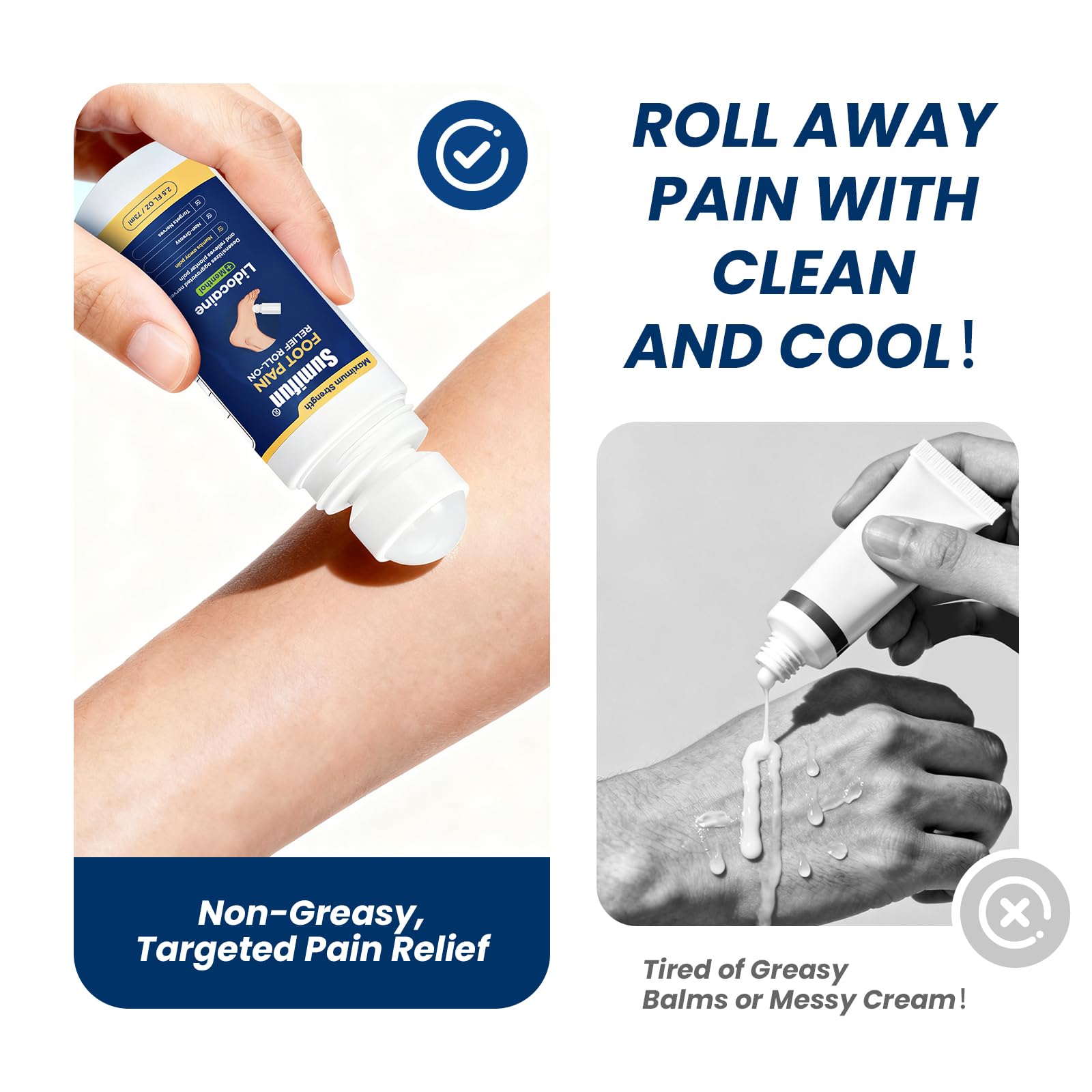 Sumifun Foot Pain Relief Lidocaine Roll-On - Maximum Strength OTC for Plantar Fasciitis & Heel Pain - Fast-Drying, Non-Greasy Formula, 2.5 Fl Oz * 3 SumifunBuy Supplements Australia
