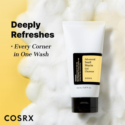 COSRX Advanced Snail Mucin Gel Cleanser, 5.07 Fl Oz / 150 mL, Rich Daily Deep Cleansing Gel for Dry & Sensitive Skin