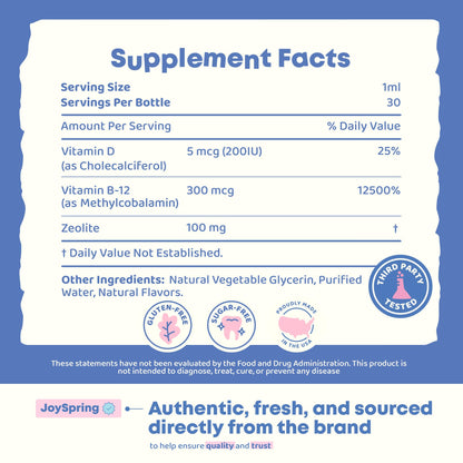 JoySpring LingoLeap – Liquid Kids Formula with Zeolite Clinoptilolite, Methylated B12 & Vitamin D3 | Gentle Daily Support for Kids’ Wellness | Ages 3+ | (1fl oz) 30 Servings JoySpringBuy Supplements Australia
