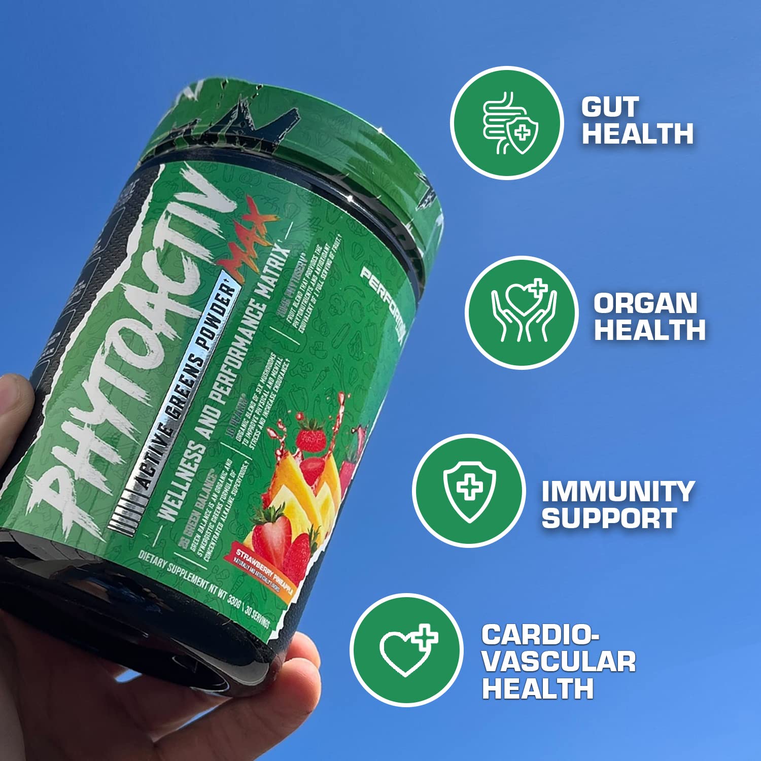 Performax Labs PhytoactivMax Active Greens Powder Wellness and Performance Matrix | Phytonutrients – Overall Health | 30 Servings (Strawberry Pineapple) Performax Labs buy supplements Au