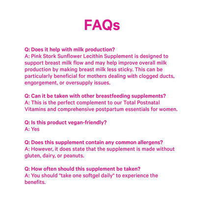 Pink Stork Sunflower Lecithin Supplement - 1200 mg for Clogged Milk Ducts - Breastfeeding Essentials for Postpartum Moms -