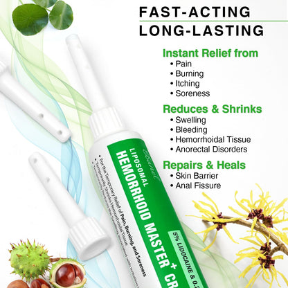 Ebanel 5% Lidocaine Hemorrhoid Treatment Cream with Witch Hazel, Phenylephrine, Horse Chestnut, Vitamin B6, Zinc Oxide, External and Internal Hemorrhoids Treatment Burn Itch Pain Relief Anal Cream