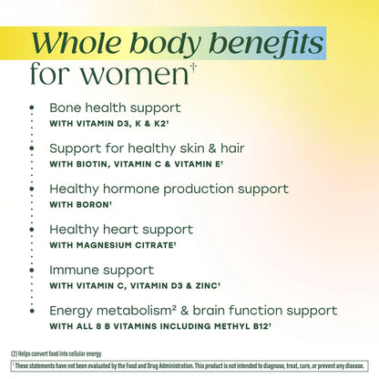 MegaFood Whole Body Womens Multivitamin - Multivitamin for Women - Vitamin D3 K2, Magnesium Citrate, Folate, Biotin, Iron MegaFood