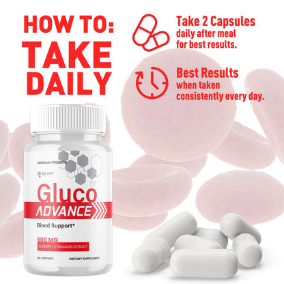 Gluco Advance Capsules, Official Gluco Advance Supplement Pills with All Natural Ingredients, Advanced Formula Supplement with Maximum Strength Premium Vitamins for Women & Men (60 Capsules) SyvorBuy Supplements Australia