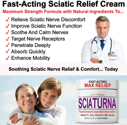 Sciatica Nerve Cream - Maximum Strength Comfort Cream for Feet, Hands, Legs, Toes, Back - Natural Ultra Strength Arnica, MSM, Menthol, Soothing Comfort, 2 Oz NuturnaBuy Supplements Australia