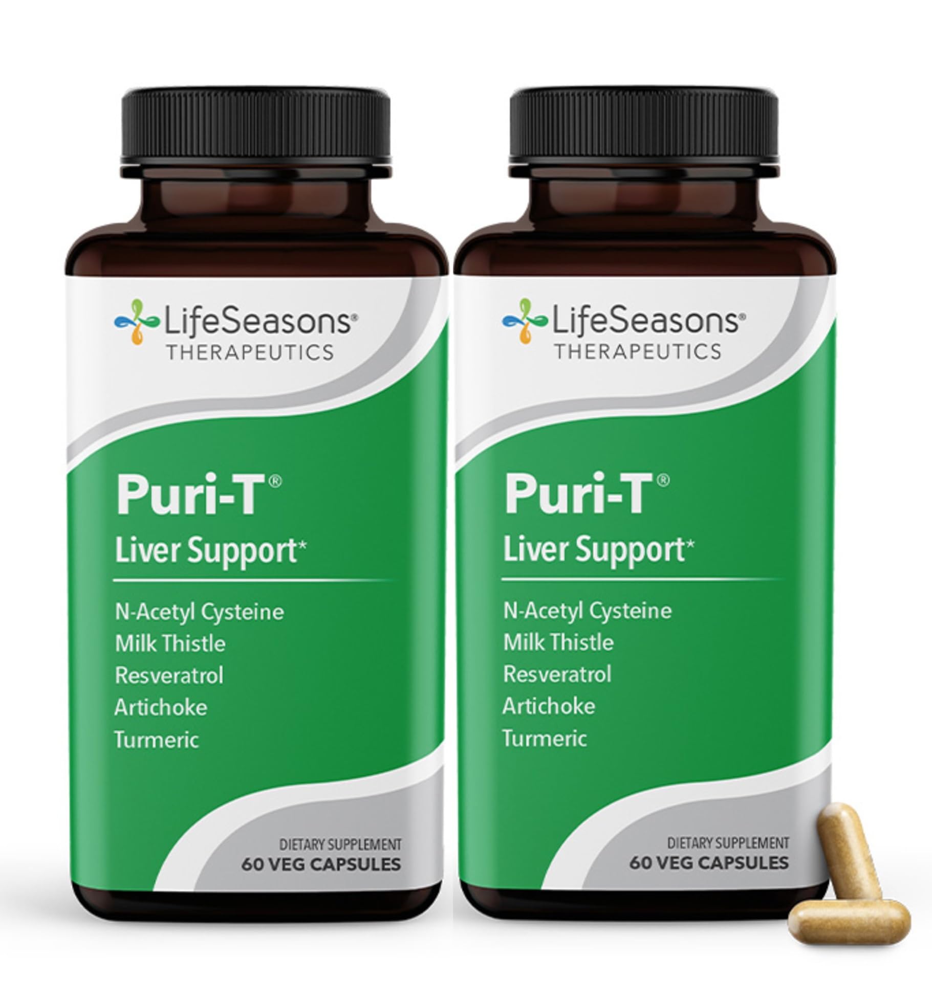 LifeSeasons Puri-T - Liver Cleanse & Detox Support Supplement - Resveratrol N-Acetyl Cysteine Milk Thistle Artichoke & Turmeric - Supports Tissue Regeneration & Healthy Bile - 60 Capsules (Pack of 2) LifeSeasons buy supplements Au