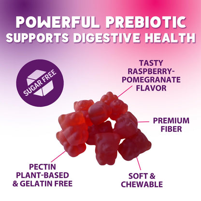 Fiber Gummies – Sugar Free Prebiotic Plant-Based Fiber 4g per Serving Supplement - Improved Soluble Formula Supports Digestive Health & Regularity - Non-GMO,