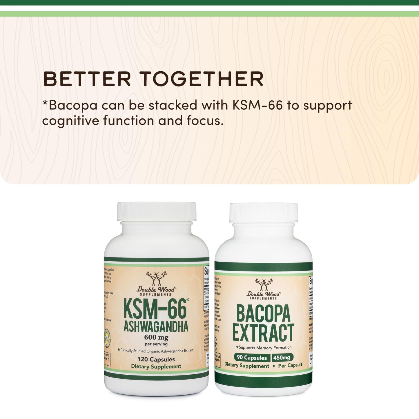 Double Wood Supplements Ashwagandha KSM 66 Organic and Clinically Studied Extract (600mg Per Serving, 120 Capsules, 60 Servings)