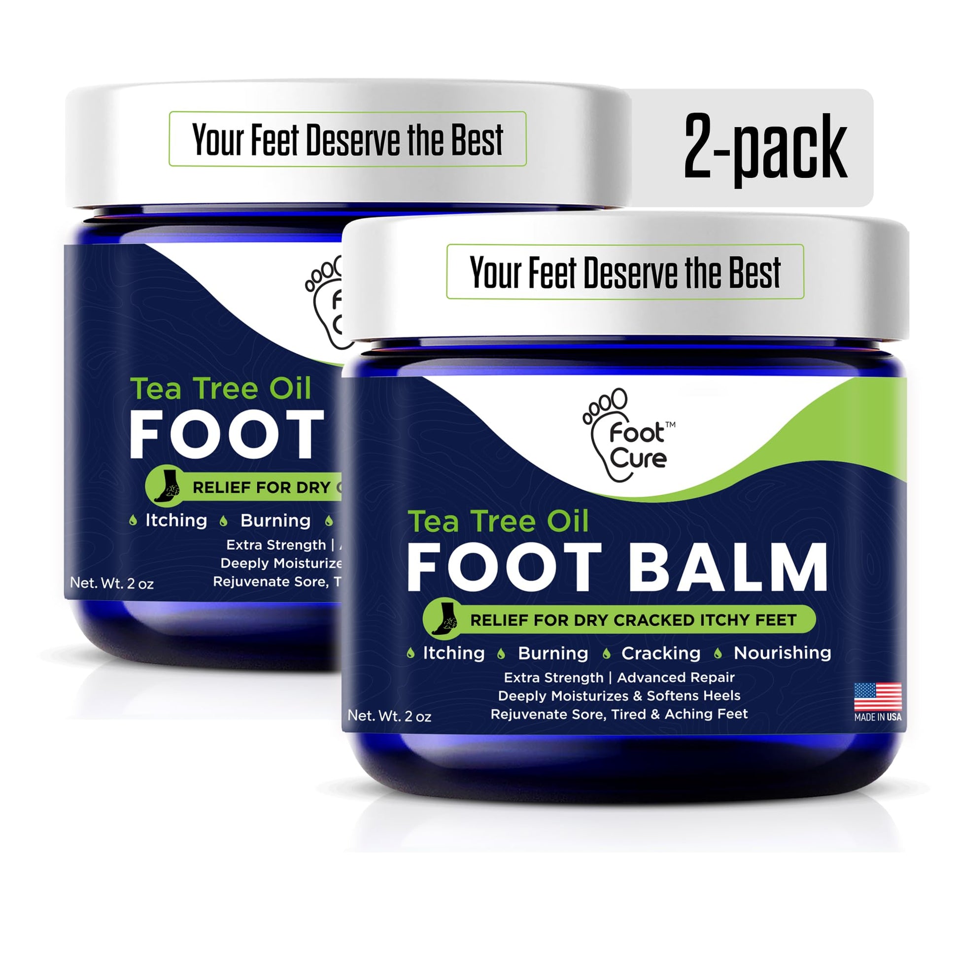 FOOT CURE Tea Tree Oil Balm – Moisturizer for Dry Cracked Feet – Instantly Hydrates & Soothes Irritated Skin & Athlete's Foot – Best Foot Care for Women and Men (Pack of 2) FOOT CURE buy supplements Au