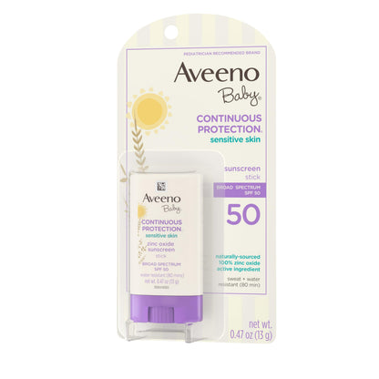 Aveeno Baby Continuous Protection Mineral Sunscreen Stick for Sensitive Skin with Broad Spectrum SPF 50 Protection for Face & Body