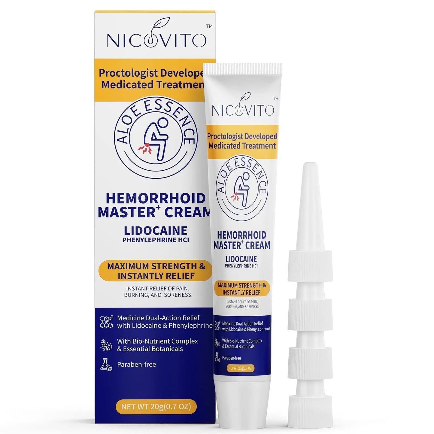 NICOVITO Hemorrhoid & Fissure Treatment Cream, 4% Lidocaine & Phenylephrine HCl Ointment, Maximum Strength Fast Relief for Pain, Itching & Swelling, External Use (0.7 oz) NICOVITOBuy Supplements Australia