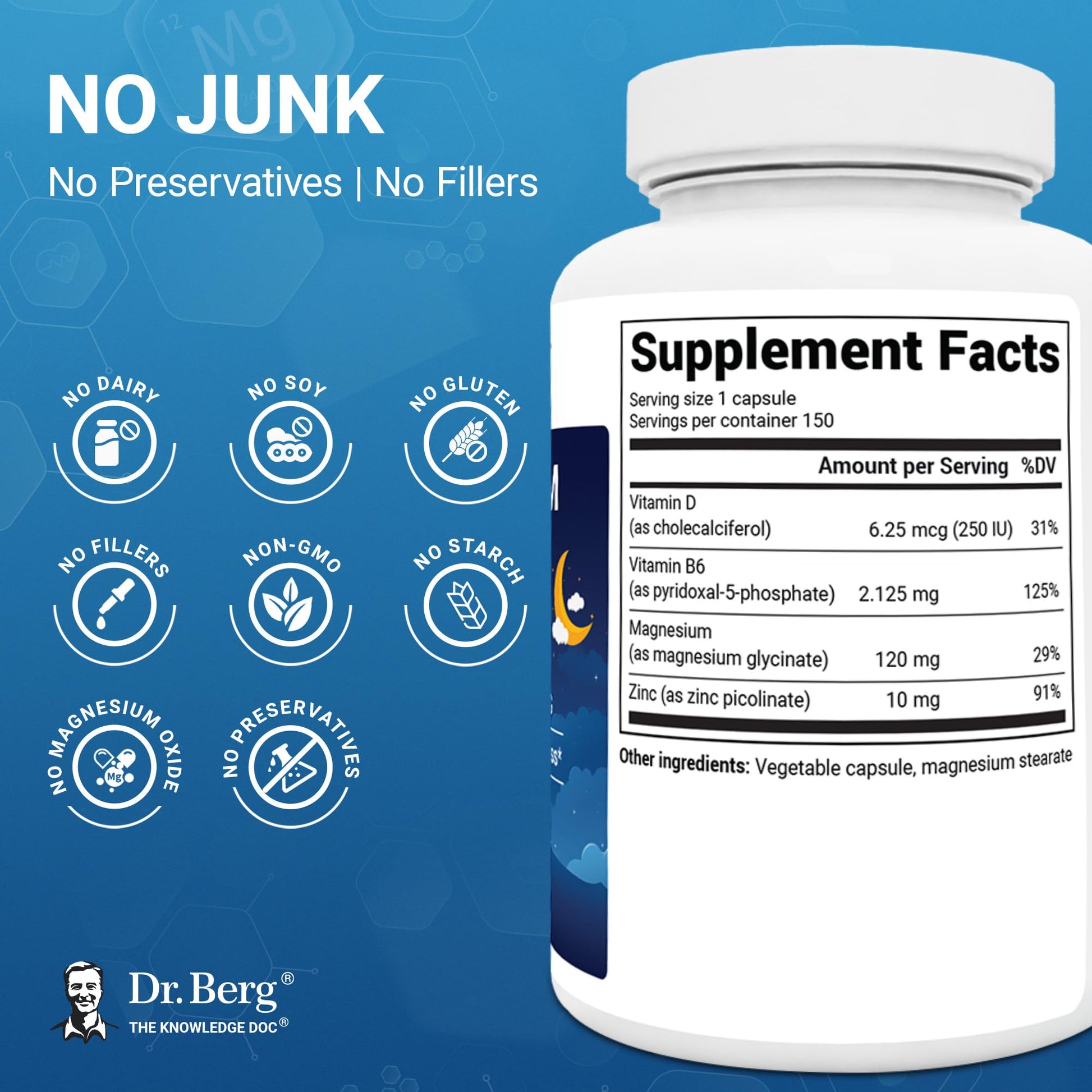 Dr. Berg Magnesium Glycinate 150ct – 4-in-1 Chelated for Muscle, Nerve, Sleep & Stress Support*– w/ D3, B6 & Zinc – 4X Lab-Tested – No Fillers – Formulated in USA, GMP-Certified Dr. Berg Nutritionals buy supplements Au