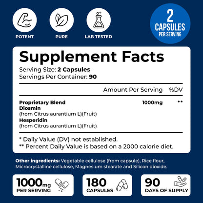 We Like Vitamins Diosmin Hesperidin 1000mg – 180 Capsules – 90 Day Supply - Diosmin and Hesperidin Supplement – Helps to Support Healthy Circulation, Veins, Capillaries, and Lymphatic Drainage We Like VitaminsBuy Supplements Australia