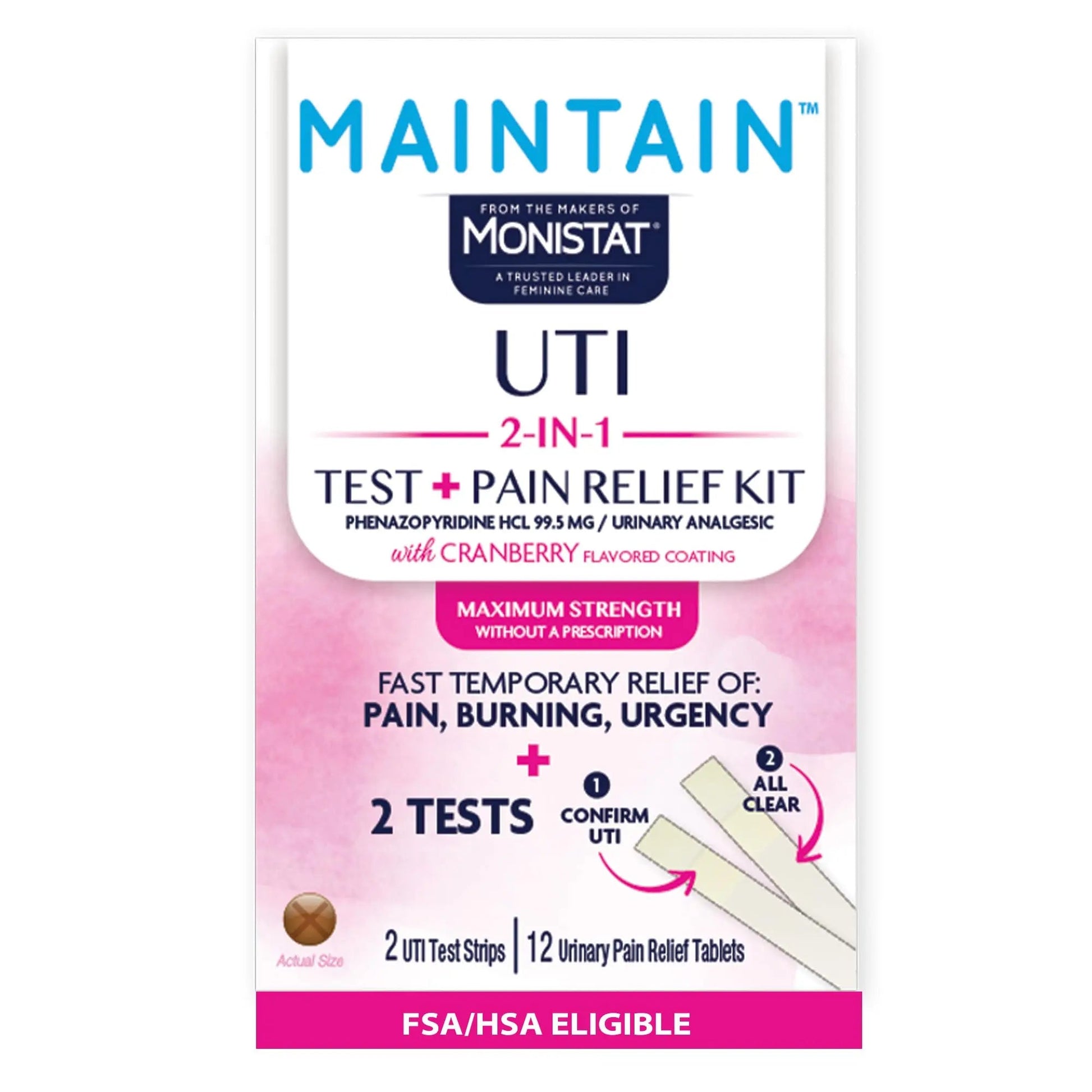 Monistat Maintain UTI 2-in-1 Test & Pain Relief Kit, 2 Test Strips & 12 Urinary Pain Relief Tablets, 2 Minute Results and Maximum Strength Pain, Burning and Urgency Relief MonistatBuy Supplements Australia