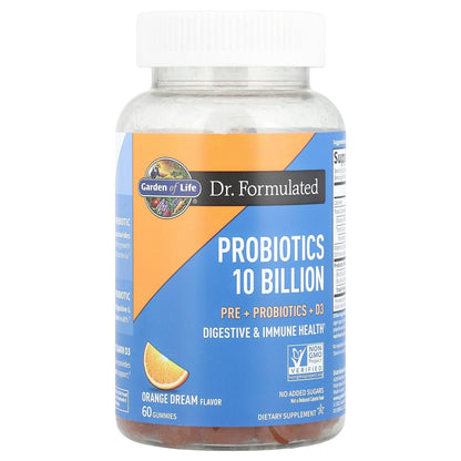 Garden of Life Dr Formulated 10 Billion CFU Prebiotic Fiber & Probiotic Gummies with Vitamin D3 for Digestive and Immune Health – Gluten Free, Non GMO