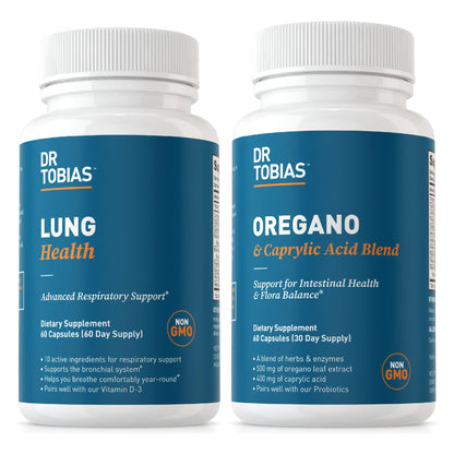 Two bottles of Dr Tobias supplements on a white background