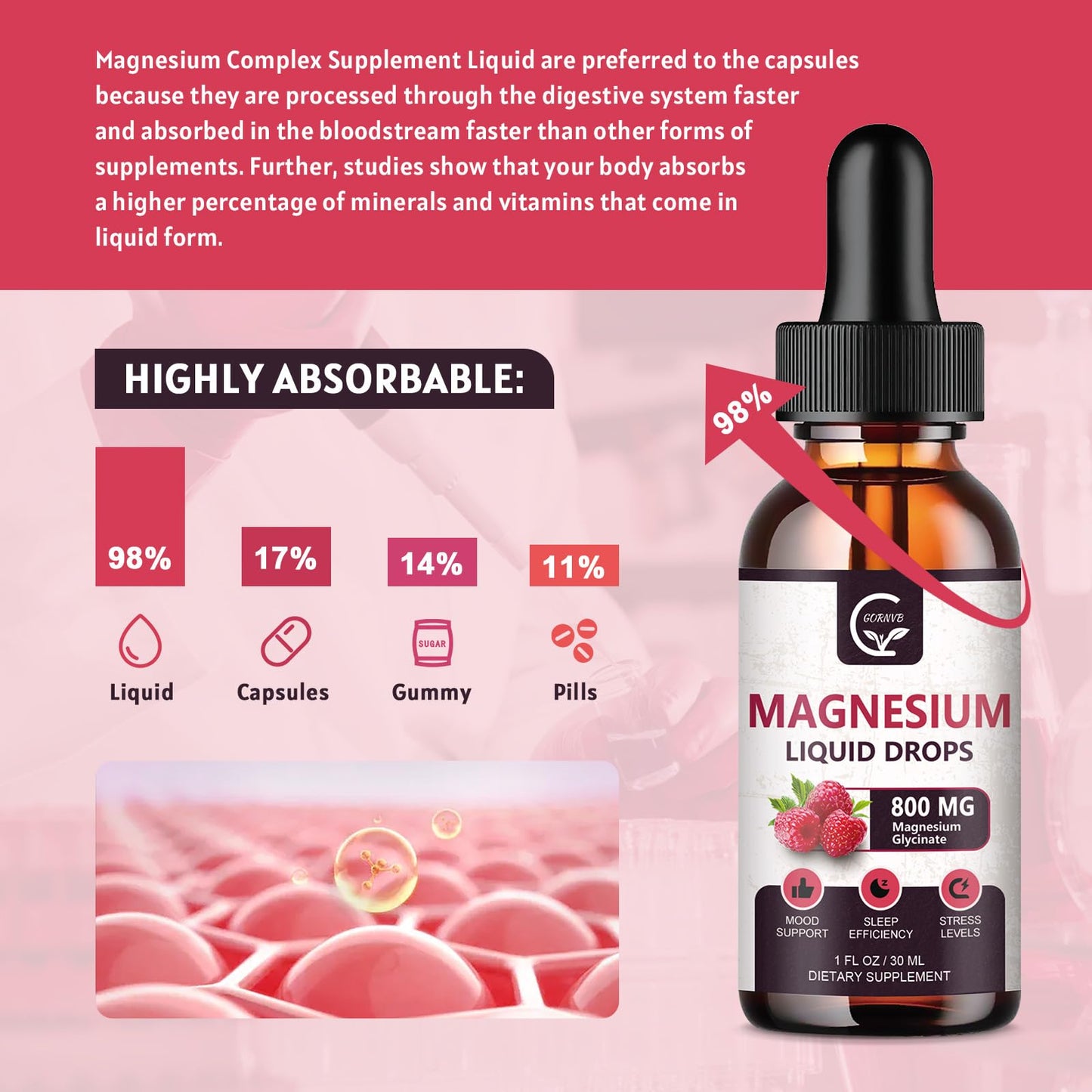 (2 Pack) Magnesium Glycinate Liquid Drops | 1000mg Liquid Magnesium Complex with D3, L-Thea & GABA for Energy, Sleep, Nerve and Heart Health, High Absorption, Raspberry Flavor GORNVBBuy Supplements Australia