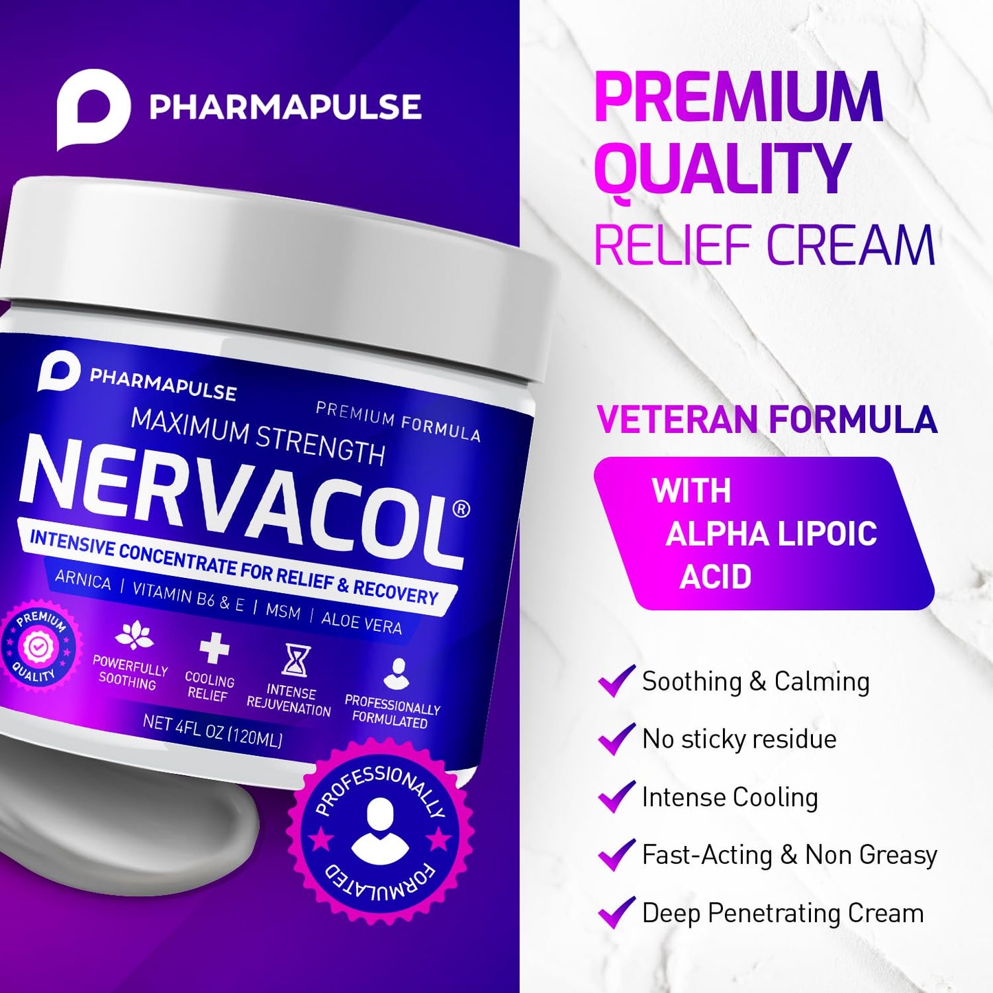 Pharmapulse Neuropathy Nerve Therapy & Relief Cream - Maximum Strength Relief Cream for Foot, Hands, Legs, Toes Includes Alpha Lipoic Acid, Arnica, Vitamin B6, Aloe Vera, MSM - Effective Soothing 4oz PharmapulseBuy Supplements Australia