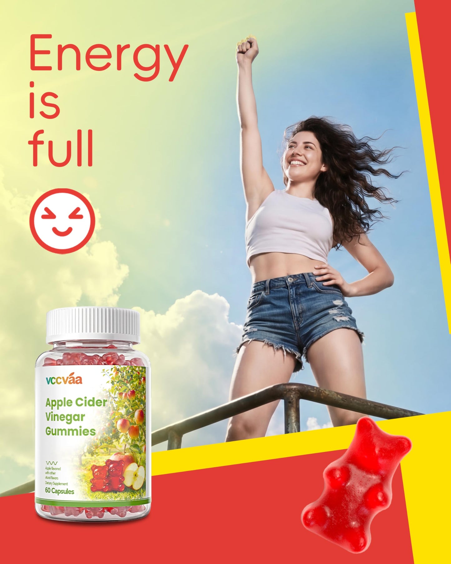 Vccvaa Fiber Gummies, Fiber Supplement with 5 Billion CFU Probiotics for Women, Prebiotic Gummies with Inulin, Soluble Fiber, ACV & Vitamin