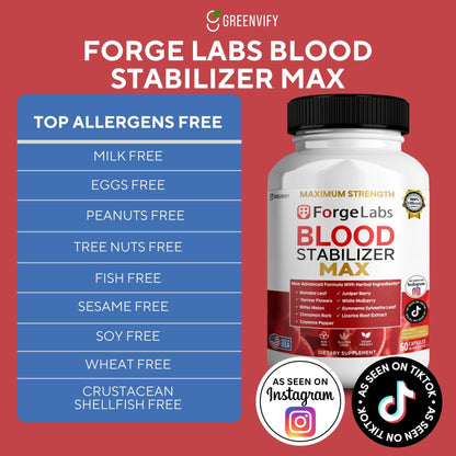 GREENVIFY ForgeLabs Blood Stabilizer Max, Maximum Strength Dietary Supplement, 60 Veggie Capsules, with Banaba Leaf, Juniper Berry, White Mulberry. (1) GREENVIFY buy supplements Au