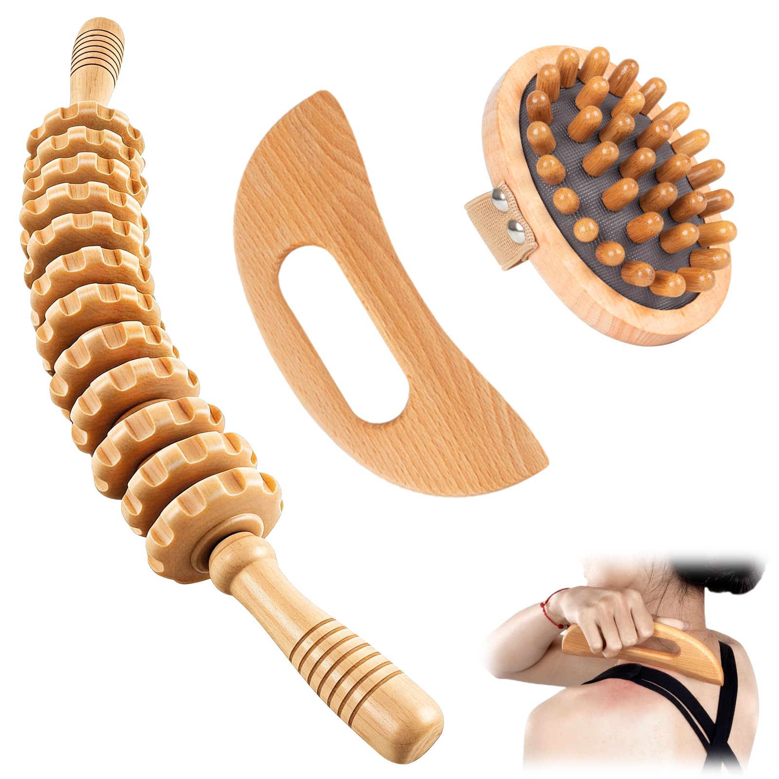KintKita Wood Therapy Massage Tools 3 in 1,Wooden Lymphatic Drainage Massager, Body Sculpting Tools Cellulite Massager for Maderoterapia, Body Contouring, Relief Muscle, Anti-Cellulite KintKita buy supplements Au
