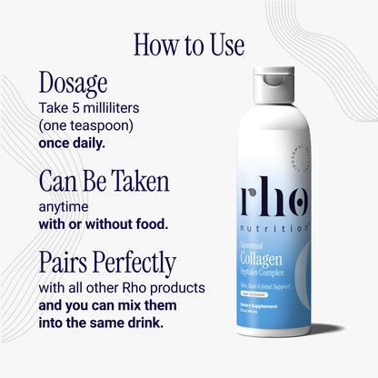 Rho Nutrition Liposomal Collagen Peptides - High-Absorption Liquid Collagen Supplement - Supports Skin Elasticity, Joint Health