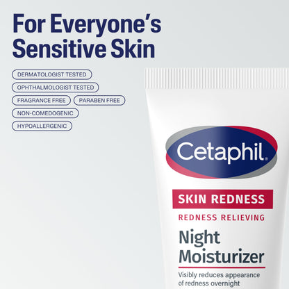 Cetaphil Night Cream, Redness Relieving Night Moisturizer for Face, 1.7 fl oz, For Dry, Redness-Prone Skin, Hypoallergenic, Fragrance Free