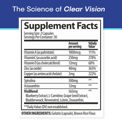 VisiUltra Eye Health Supplement – 14 Essential nutrients for Clear Vision, Blue Light Protection, and Long-Term Eye Health. Supports Clarity and Eye Wellness. 60 Capsules. (1 Pack) VisiUltraBuy Supplements Australia