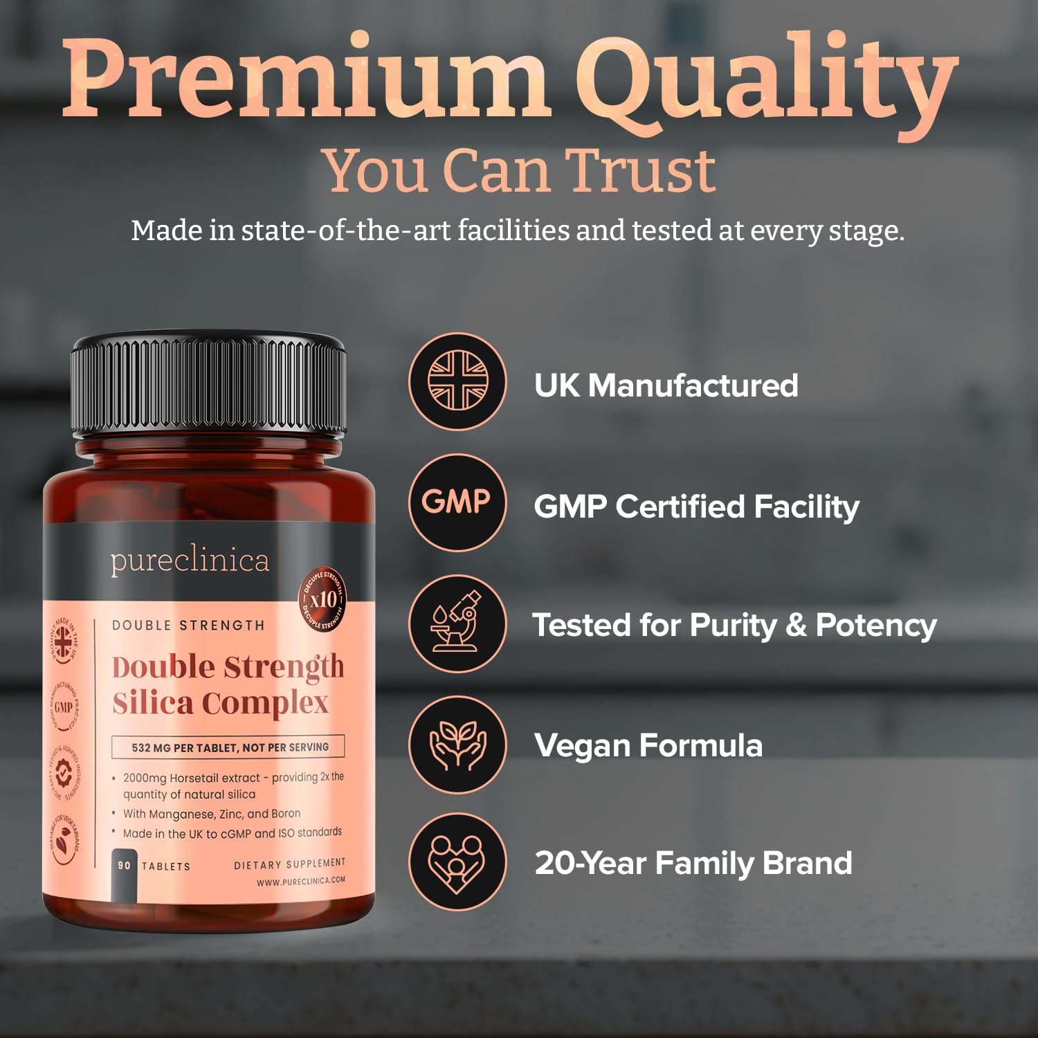 Double Strength Silica Complex – 500mg Horsetail Extract (4:1) per Tablet – 90 Tablets – 3 Month Supply – with Zinc, Manganese & Boron pureclinica buy supplements Au