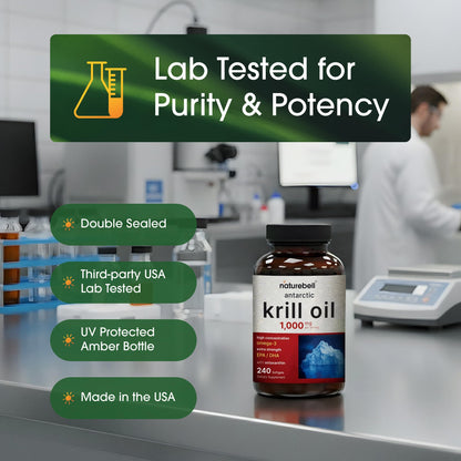 NatureBell Antarctic Krill Oil 1,000mg - 240 Softgels - Omega-3 Heart, Joint & Immune Health Support*
