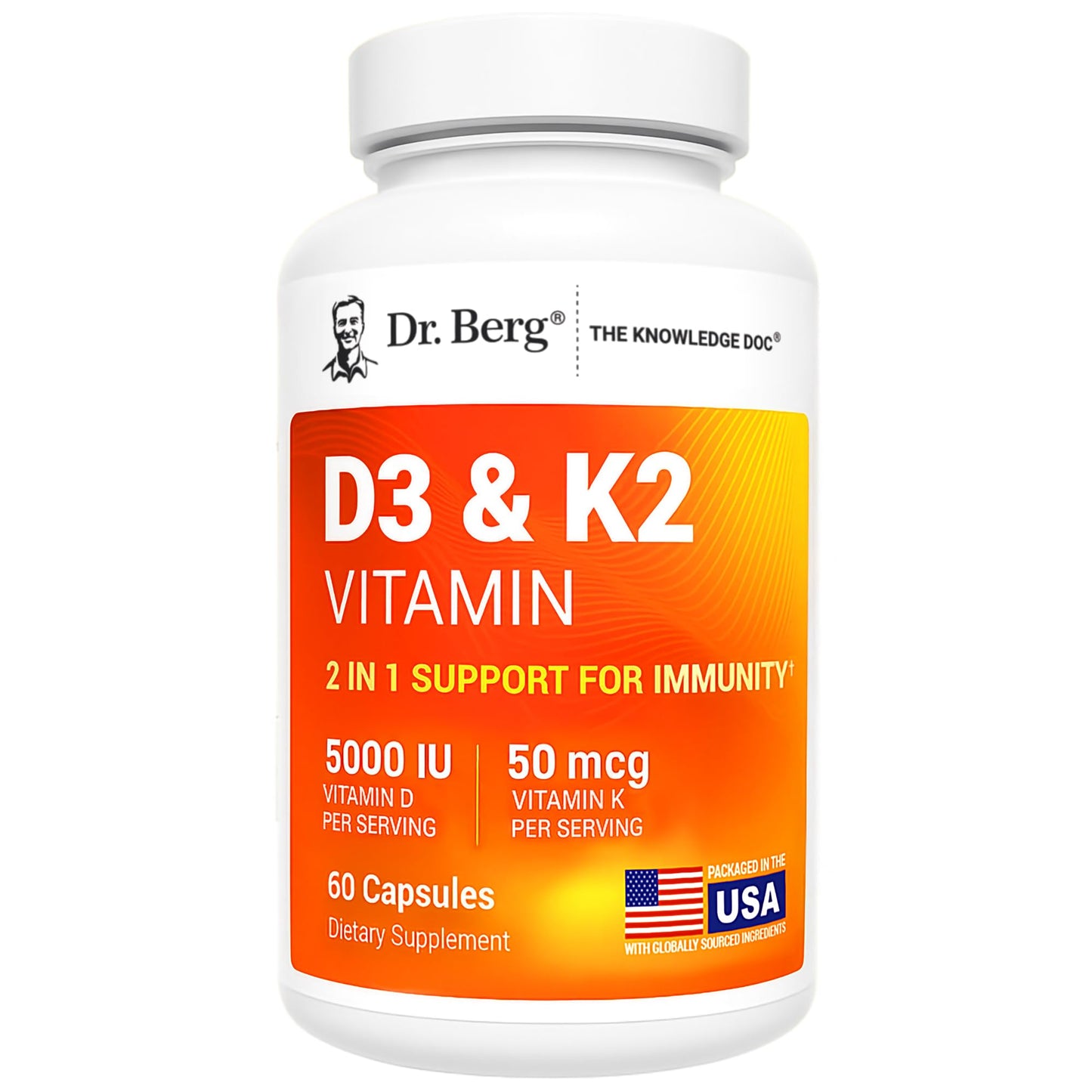 Dr. Berg Maximum Strength 2-in-1 Vitamin D3 K2 5,000 IU | Naturally Derived D3 | 4X Lab-Tested & Verified | High Absorption Formula