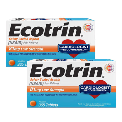 Ecotrin Safety Coated Aspirin Pain Reliever Tablets, Low Strength, NSAID 81mg, 365 ct (Pack of 2) EcotrinBuy Supplements Australia