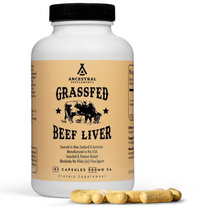 Ancestral Supplements Grass Fed Beef Liver 180 Capsules, Supports Energy Production, Detoxification, Digestion, Immunity and Full Body Wellness