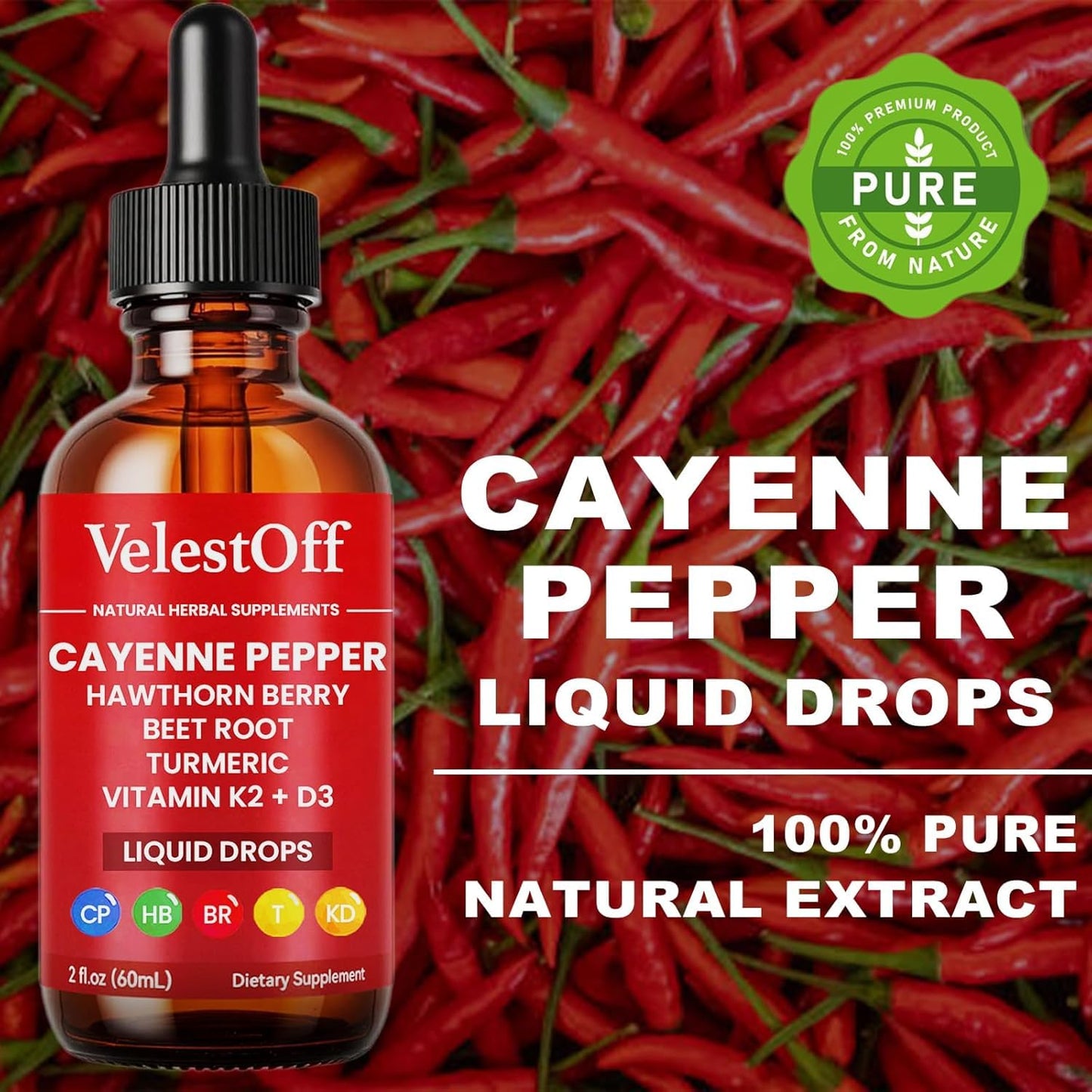 VelestOff Cayenne Pepper Drops - VelestOff Cayenne Circulation Blood Pressure Blend - Cayenne Pepper Hawthorn Beet Root Turmeric Vitamin K2 D3-2 OZ (2 PCS) Velestoff buy supplements Au