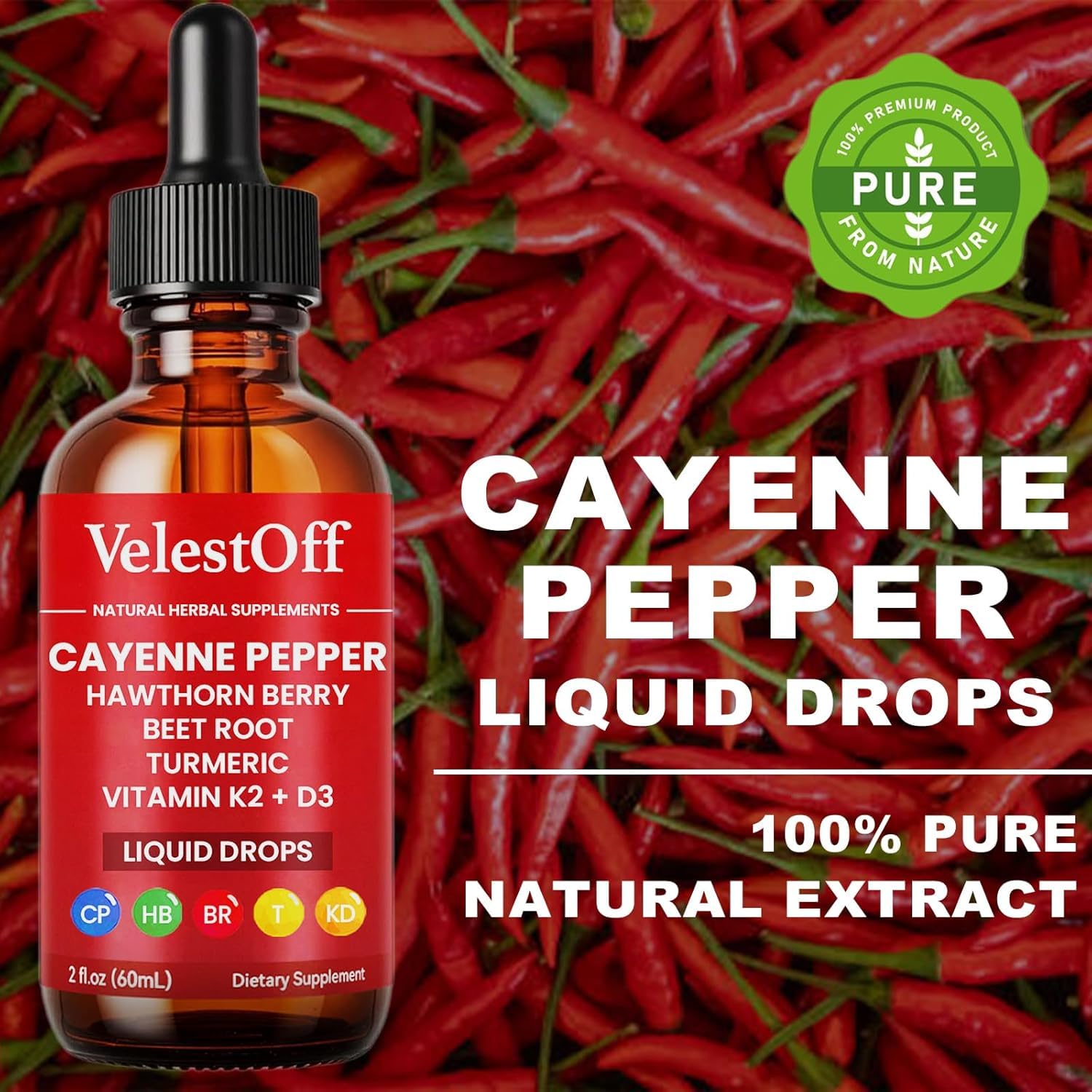 VelestOff Cayenne Pepper Drops - VelestOff Cayenne Circulation Blood Pressure Blend - Cayenne Pepper Hawthorn Beet Root Turmeric Vitamin K2 D3-2 OZ (2 PCS) Velestoff buy supplements Au