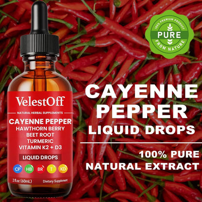 VelestOff Cayenne Pepper Drops - VelestOff Cayenne Circulation Blood Pressure Blend - Cayenne Pepper Hawthorn Beet Root Turmeric Vitamin K2 D3-2 OZ (2 PCS) Velestoff buy supplements Au