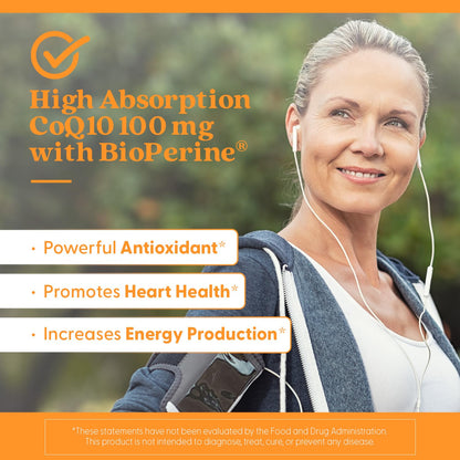 Doctor's Best High Absorption CoQ10 with BioPerine Supplement - Coenzyme Q10 Softgels for Heart Health & Antioxidant Support, Naturally Fermented CoQ10 100mg