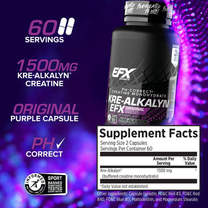 EFX Sports Kre-Alkalyn EFX | pH Correct Creatine Monohydrate Pill Supplement | Strength, Muscle Growth & Performance