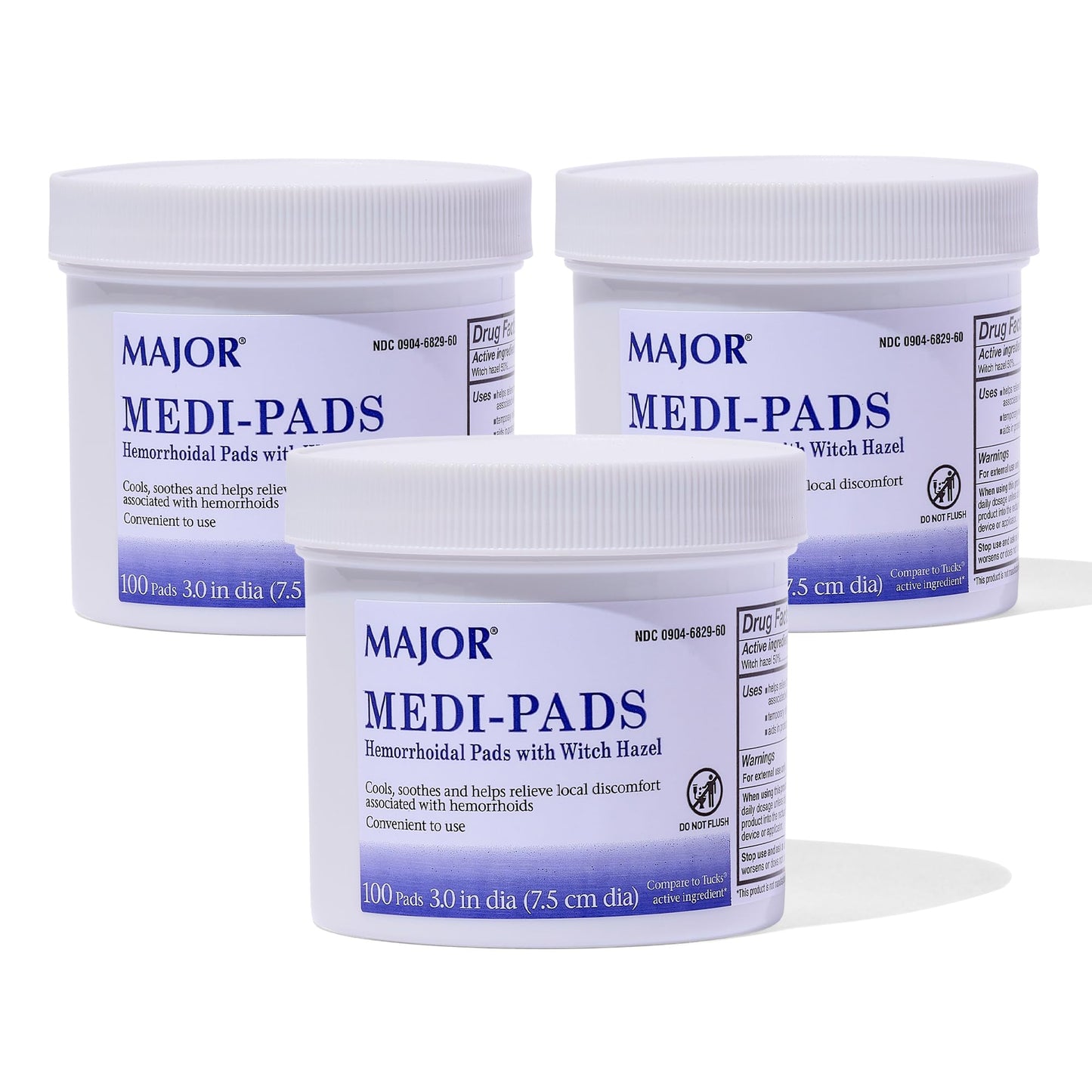 MAJOR Medi-Pads - Hemorrhoidal Hygienic Cleansing Witch Hazel Pads - Cooling Relief with Aloe - 100 Count Jar (3 Pack) MAJORBuy Supplements Australia