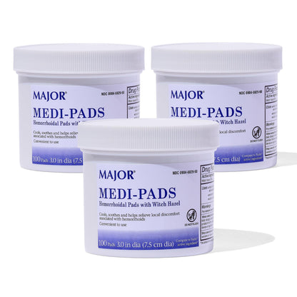 MAJOR Medi-Pads - Hemorrhoidal Hygienic Cleansing Witch Hazel Pads - Cooling Relief with Aloe - 100 Count Jar (3 Pack) MAJORBuy Supplements Australia