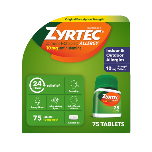 Zyrtec 24 Hour Allergy Medicine Tablets, Indoor & Outdoor Allergy Pills, Non Drowsy Antihistamine, 10 mg Cetirizine HCI, Relief from Runny Nose, Sneezing, Itchy & Watery Eyes, 75 ct Zyrtec buy supplements Au