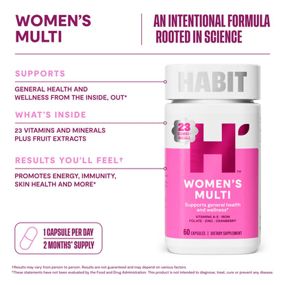 Habit Womens Multi Supplement (60 Capsules) - New Look, Supports General Health & Wellness, 23 Essential Vitamins and Minerals, Fruit extracts